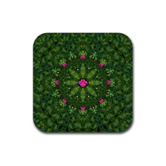 The Most Sacred Lotus Pond  With Bloom    Mandala Rubber Coaster (square)  by pepitasart