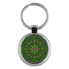 The Most Sacred Lotus Pond  With Bloom    Mandala Key Chains (round)  by pepitasart