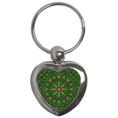 The Most Sacred Lotus Pond  With Bloom    Mandala Key Chains (heart)  by pepitasart