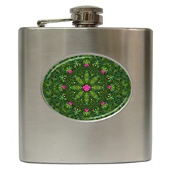 The Most Sacred Lotus Pond  With Bloom    Mandala Hip Flask (6 Oz) by pepitasart