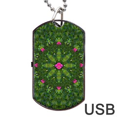 The Most Sacred Lotus Pond  With Bloom    Mandala Dog Tag Usb Flash (one Side) by pepitasart