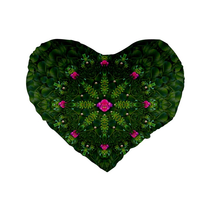 The Most Sacred Lotus Pond  With Bloom    Mandala Standard 16  Premium Heart Shape Cushions