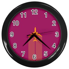 Airplane Jet Yellow Flying Wings Wall Clock (black) by Nexatart