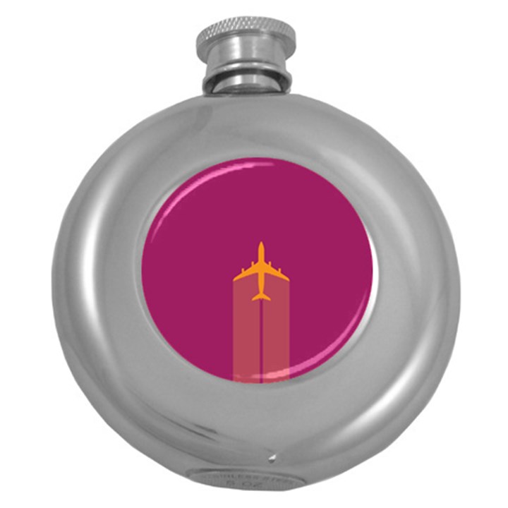 Airplane Jet Yellow Flying Wings Round Hip Flask (5 oz)