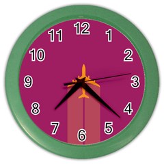 Airplane Jet Yellow Flying Wings Color Wall Clock by Nexatart