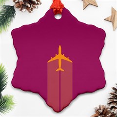 Airplane Jet Yellow Flying Wings Snowflake Ornament (two Sides) by Nexatart