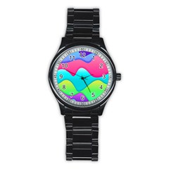 Lines Curves Colors Geometric Lines Stainless Steel Round Watch by Nexatart