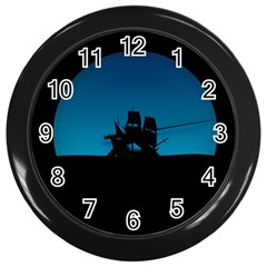 Ship Night Sailing Water Sea Sky Wall Clock (black) by Nexatart