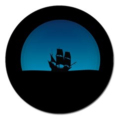 Ship Night Sailing Water Sea Sky Magnet 5  (round) by Nexatart