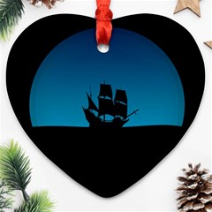 Ship Night Sailing Water Sea Sky Heart Ornament (two Sides) by Nexatart