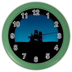 Ship Night Sailing Water Sea Sky Color Wall Clock by Nexatart