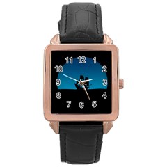 Ship Night Sailing Water Sea Sky Rose Gold Leather Watch  by Nexatart