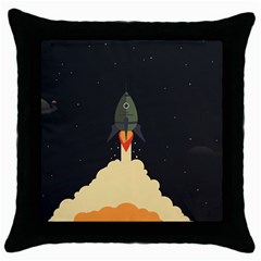 Rocket Space Stars Throw Pillow Case (black) by Nexatart