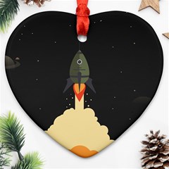 Rocket Space Stars Heart Ornament (two Sides) by Nexatart