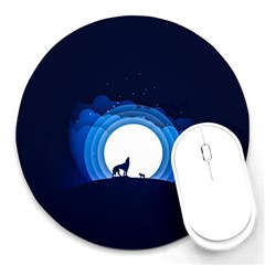 Month Full Moon Wolf Night Round Mousepads by Nexatart