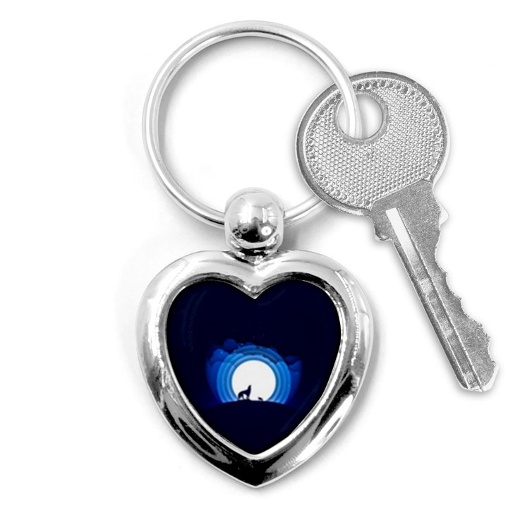 Month Full Moon Wolf Night Key Chains (Heart) 