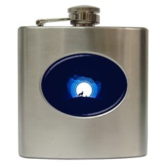 Month Full Moon Wolf Night Hip Flask (6 Oz) by Nexatart