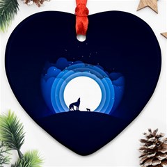 Month Full Moon Wolf Night Heart Ornament (two Sides) by Nexatart