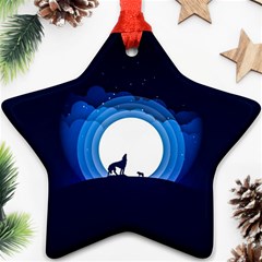 Month Full Moon Wolf Night Star Ornament (two Sides) by Nexatart