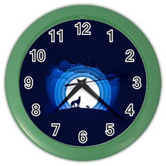 Month Full Moon Wolf Night Color Wall Clock by Nexatart