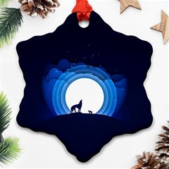 Month Full Moon Wolf Night Snowflake Ornament (two Sides) by Nexatart