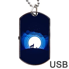 Month Full Moon Wolf Night Dog Tag Usb Flash (two Sides) by Nexatart