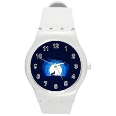 Month Full Moon Wolf Night Round Plastic Sport Watch (m) by Nexatart