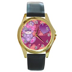 Illustration Love Celebration Round Gold Metal Watch by Nexatart