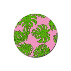 Leaves Tropical Plant Green Garden Rubber Coaster (round)  by Nexatart