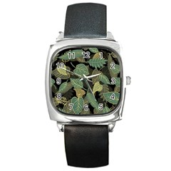 Autumn Fallen Leaves Dried Leaves Square Metal Watch by Nexatart