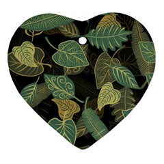 Autumn Fallen Leaves Dried Leaves Heart Ornament (two Sides) by Nexatart