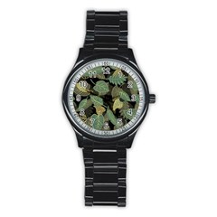 Autumn Fallen Leaves Dried Leaves Stainless Steel Round Watch by Nexatart