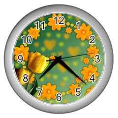 Background Design Texture Tulips Wall Clock (silver) by Nexatart