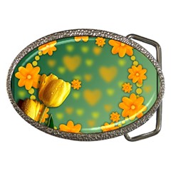 Background Design Texture Tulips Belt Buckles