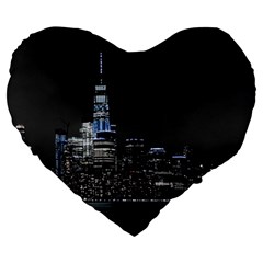 New York Skyline New York City Large 19  Premium Heart Shape Cushions by Nexatart