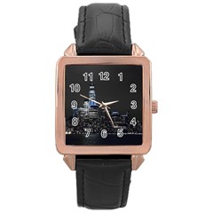 New York Skyline New York City Rose Gold Leather Watch  by Nexatart