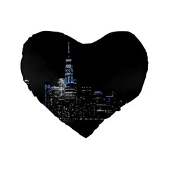 New York Skyline New York City Standard 16  Premium Flano Heart Shape Cushions by Nexatart