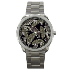 Jungle Leaves Tropical Pattern Sport Metal Watch by Nexatart