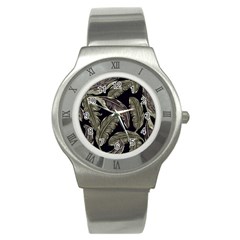 Jungle Leaves Tropical Pattern Stainless Steel Watch by Nexatart