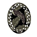 Jungle Leaves Tropical Pattern Oval Filigree Ornament (Two Sides) Front