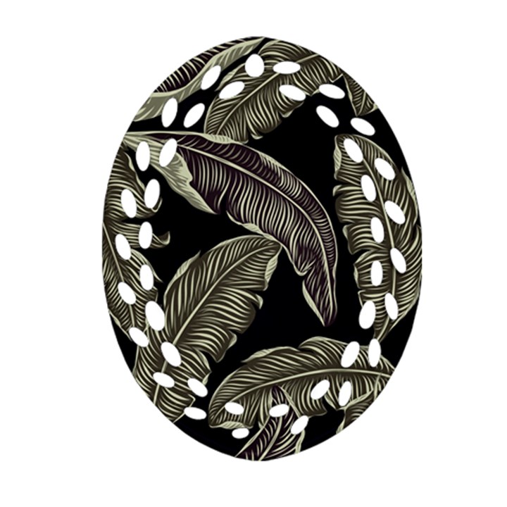 Jungle Leaves Tropical Pattern Oval Filigree Ornament (Two Sides)