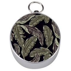 Jungle Leaves Tropical Pattern Silver Compasses by Nexatart