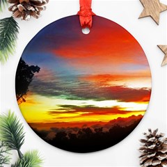 Sunset Mountain Indonesia Adventure Round Ornament (two Sides) by Nexatart