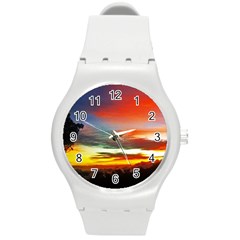 Sunset Mountain Indonesia Adventure Round Plastic Sport Watch (m) by Nexatart