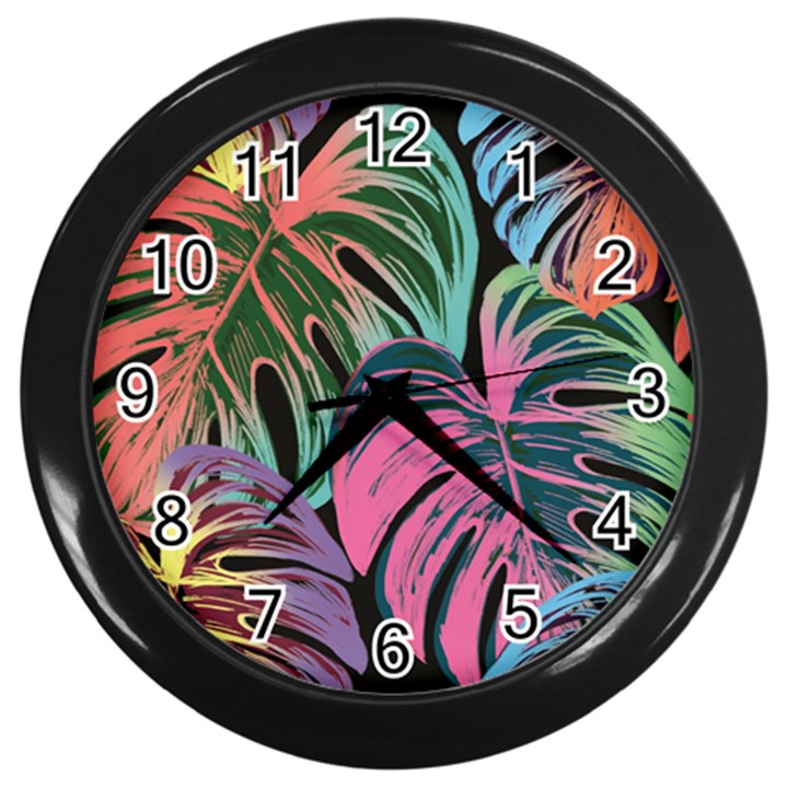 Leaves Tropical Jungle Pattern Wall Clock (Black)