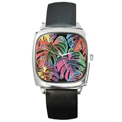 Leaves Tropical Jungle Pattern Square Metal Watch