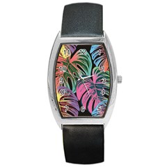 Leaves Tropical Jungle Pattern Barrel Style Metal Watch