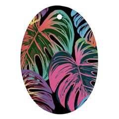 Leaves Tropical Jungle Pattern Oval Ornament (Two Sides)