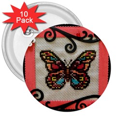 Cross Stitch Butterfly 3  Buttons (10 Pack)  by DeneWestUK