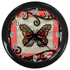 Cross Stitch Butterfly Wall Clock (black) by DeneWestUK